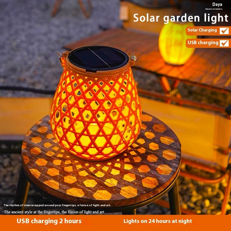 Solar Garden Decoration Bamboo Woven Candle Lights