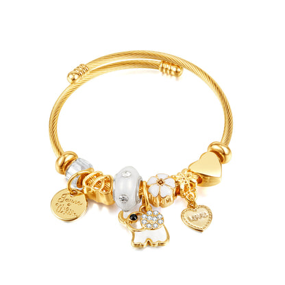 Women's Fashion Flower Love Baby Elephant Titanium Steel Bracelet