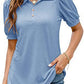 Polo Shirt Button Down Neck Puff Sleeve Loose T Shirt Shirt