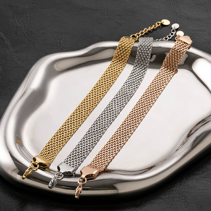 Titanium Steel Woven Bracelet Non-fading Flat Mesh Chain Unisex Bracelet