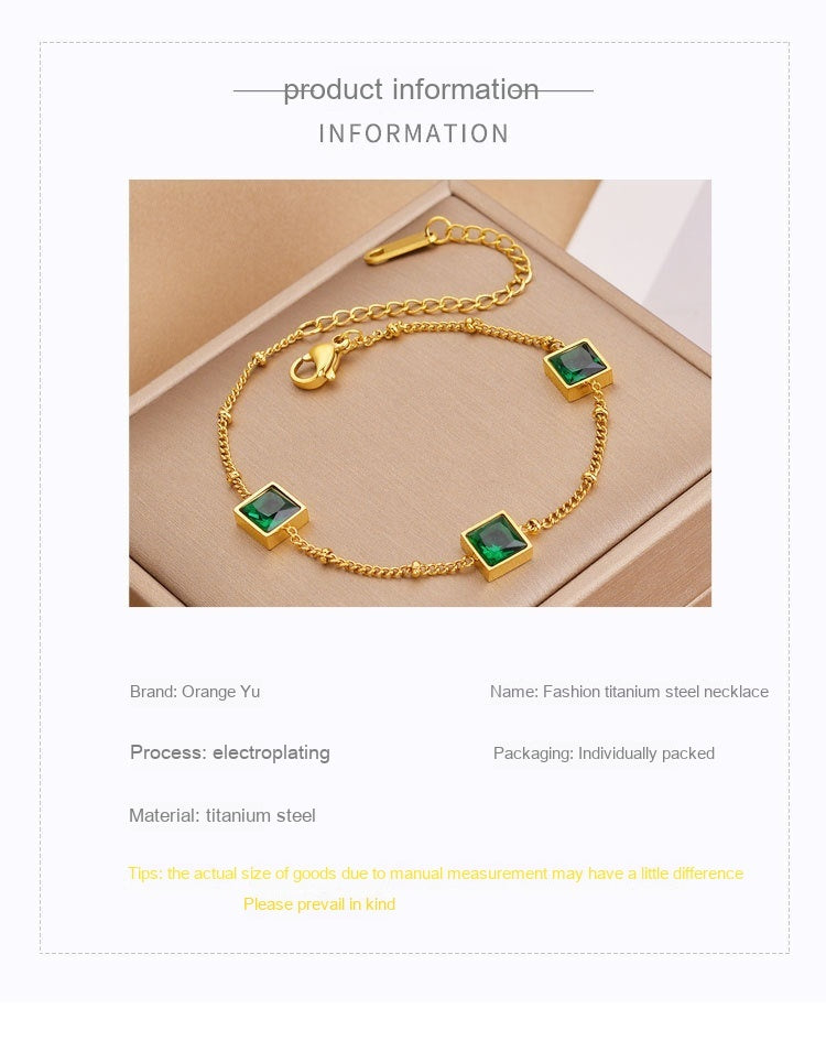 Niche Design Gold Square Emerald Zircon Titanium Steel Bracelet
