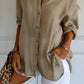 Lapel Long Sleeve Shirt Women's Single-breasted Pleated Shirt