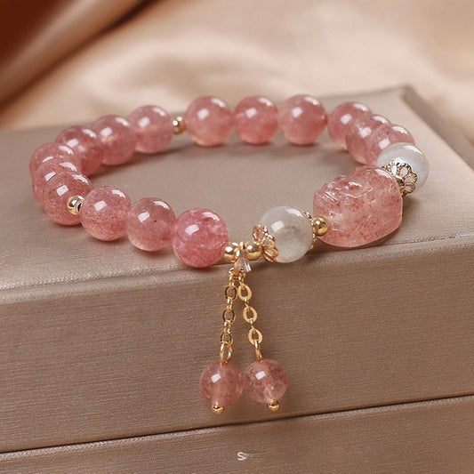 Natural Strawberry Quartz Pi Xiu Bracelet Girls Attracting Male