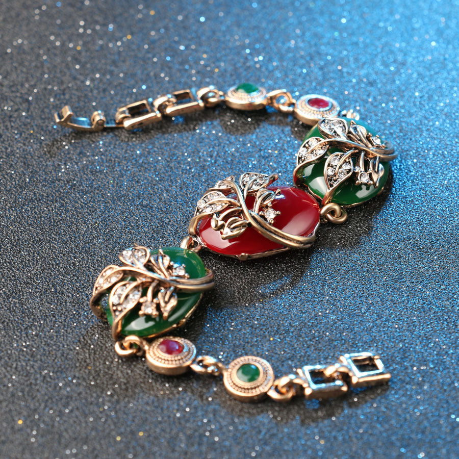 Ruby Resin Pure Ancient Gold Lady Bracelet