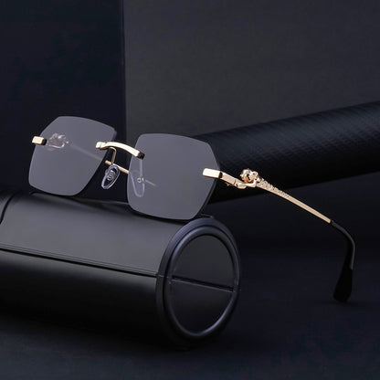 Frameless Trimming Leopard Temple Men Retro Square Frame Driving Sunglasses