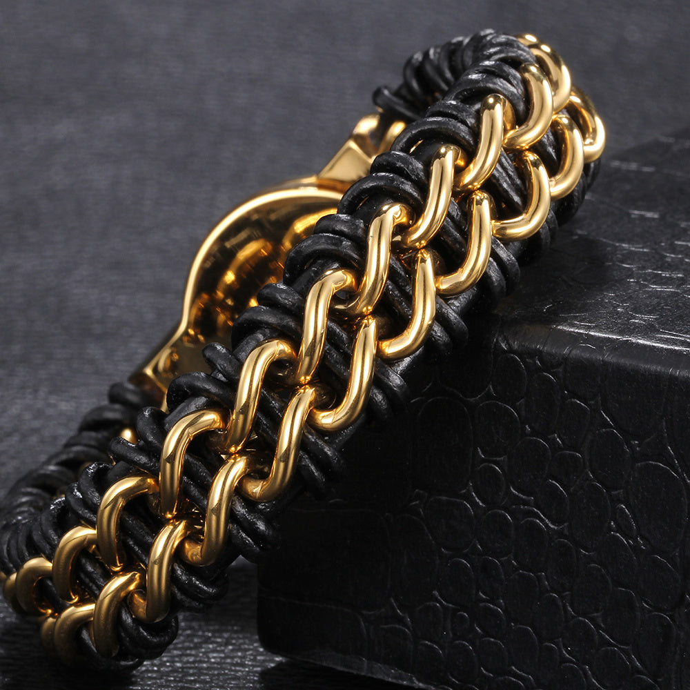 Titanium steel men's lion head gold-plated bracelet