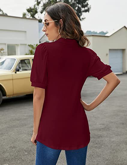 Polo Shirt Button Down Neck Puff Sleeve Loose T Shirt Shirt