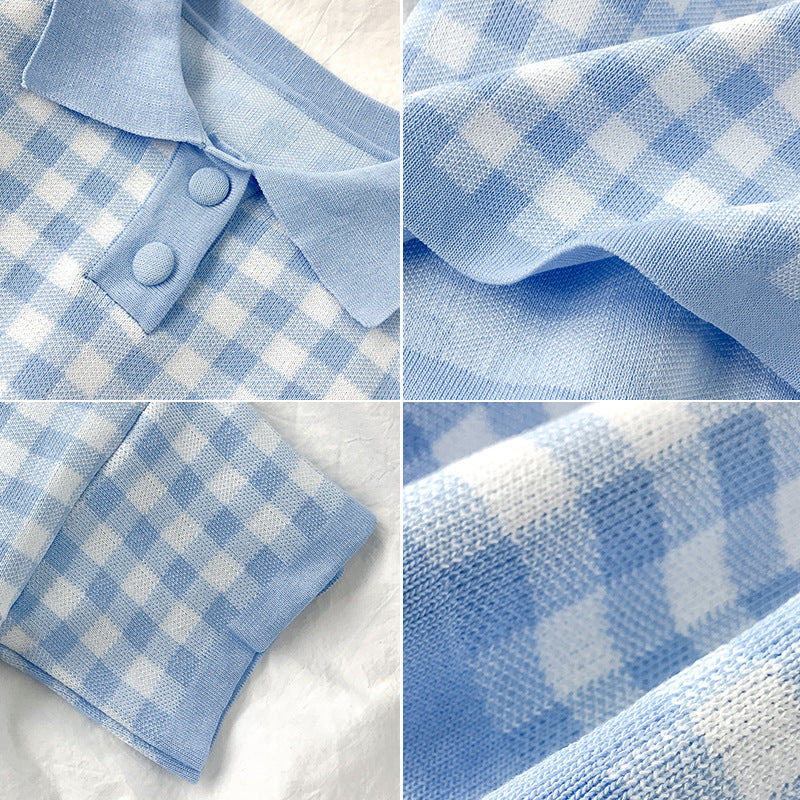 Plaid short-sleeved t-shirt polo shirt