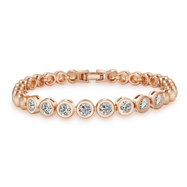 Zircon-plated champagne gold round diamond bracelet