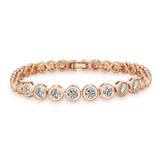 Zircon-plated champagne gold round diamond bracelet