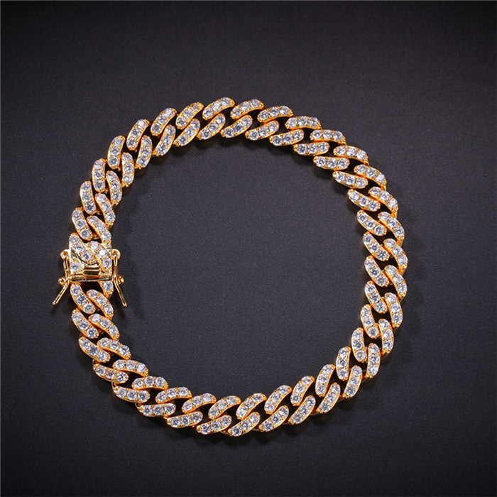Gold-plated Full Diamond Alloy Hip-hop Bracelet