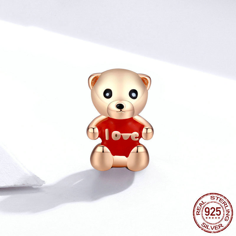 Plated Real Gold Teddy Bear Bracelet Beaded Cute Cartoon Silver Jewelry Accessories