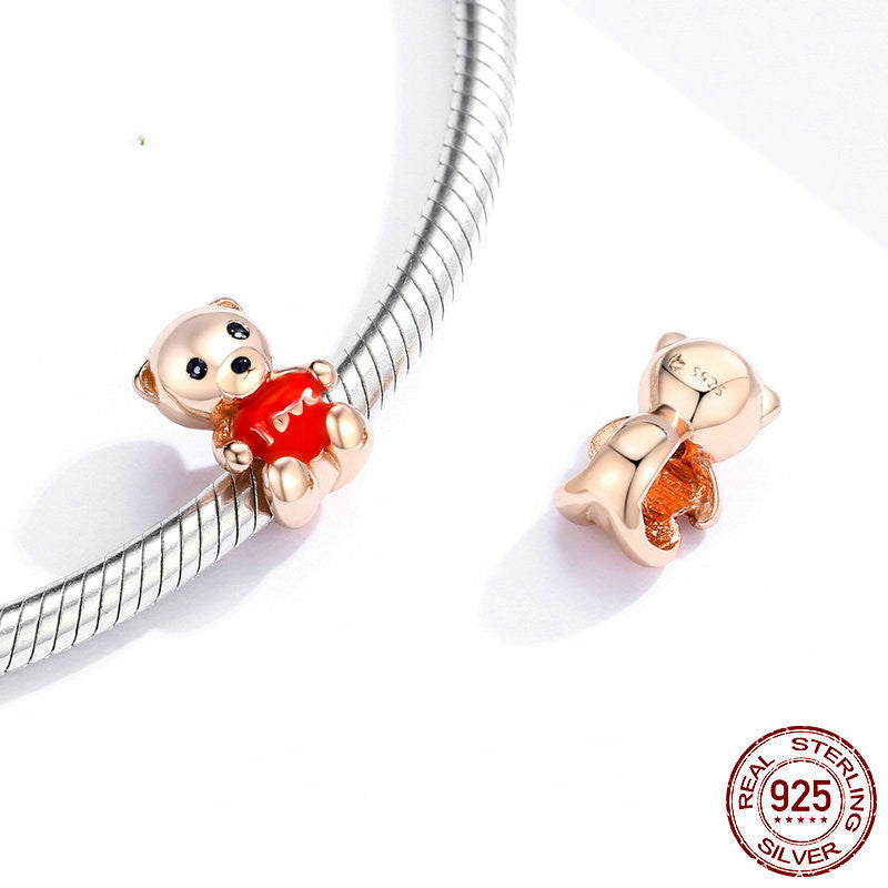 Plated Real Gold Teddy Bear Bracelet Beaded Cute Cartoon Silver Jewelry Accessories