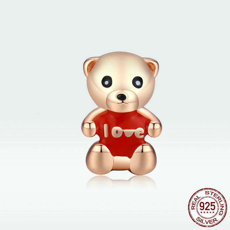 Plated Real Gold Teddy Bear Bracelet Beaded Cute Cartoon Silver Jewelry Accessories