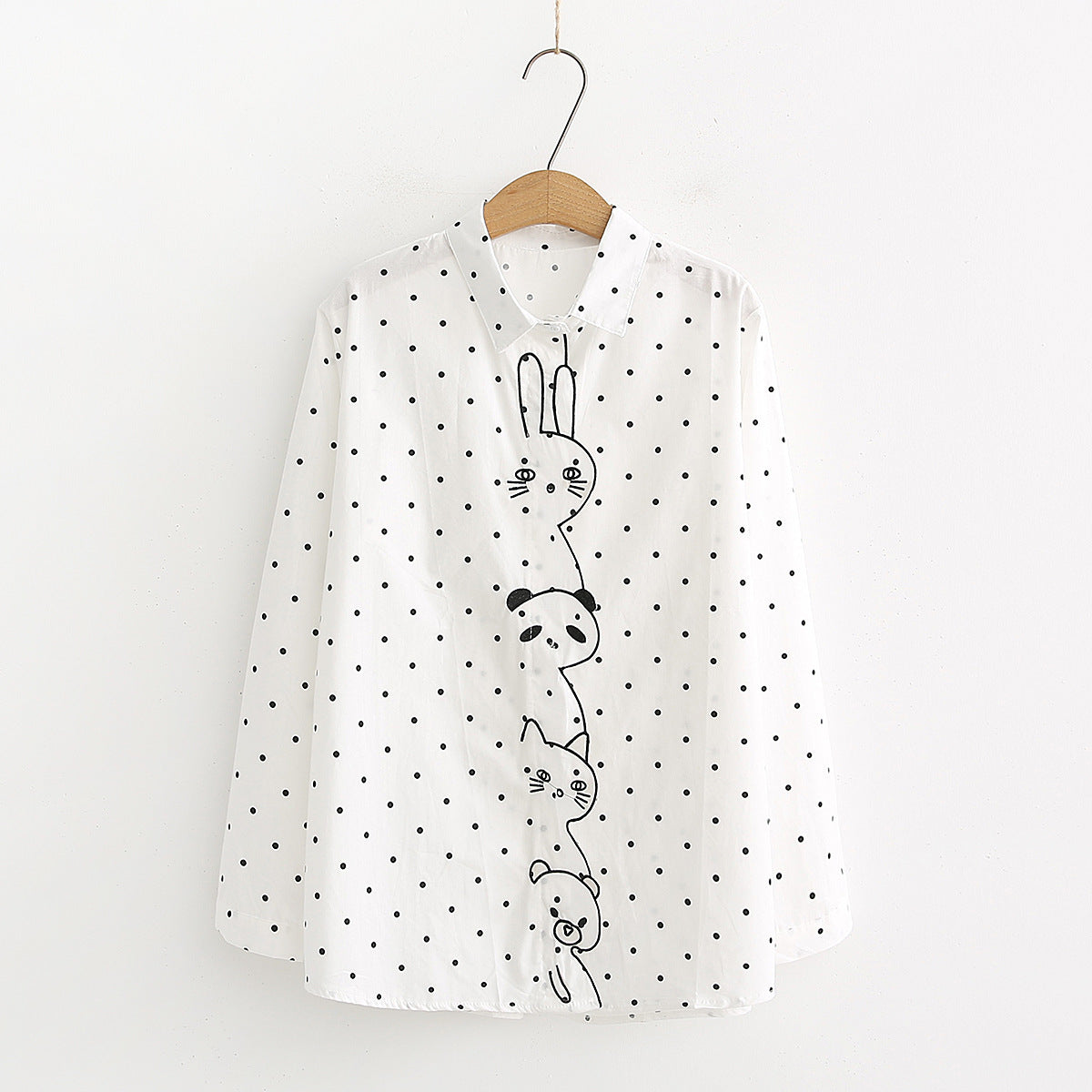 Placket Animal Embroidery White Shirt Base Shirt