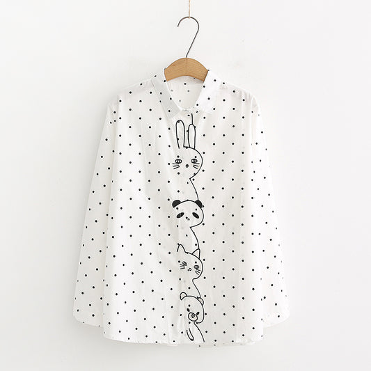Placket Animal Embroidery White Shirt Base Shirt