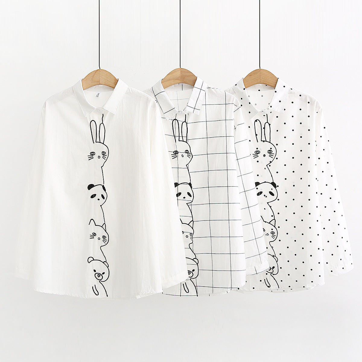 Placket Animal Embroidery White Shirt Base Shirt