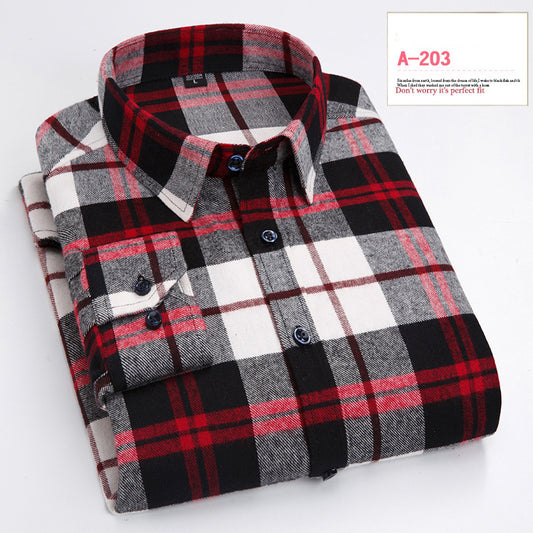 Long-sleeved Shirt Casual Plaid Brushed Shirt