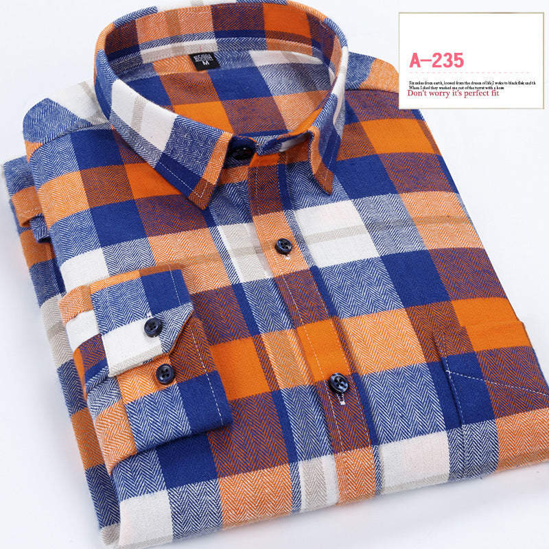 Long-sleeved Shirt Casual Plaid Brushed Shirt