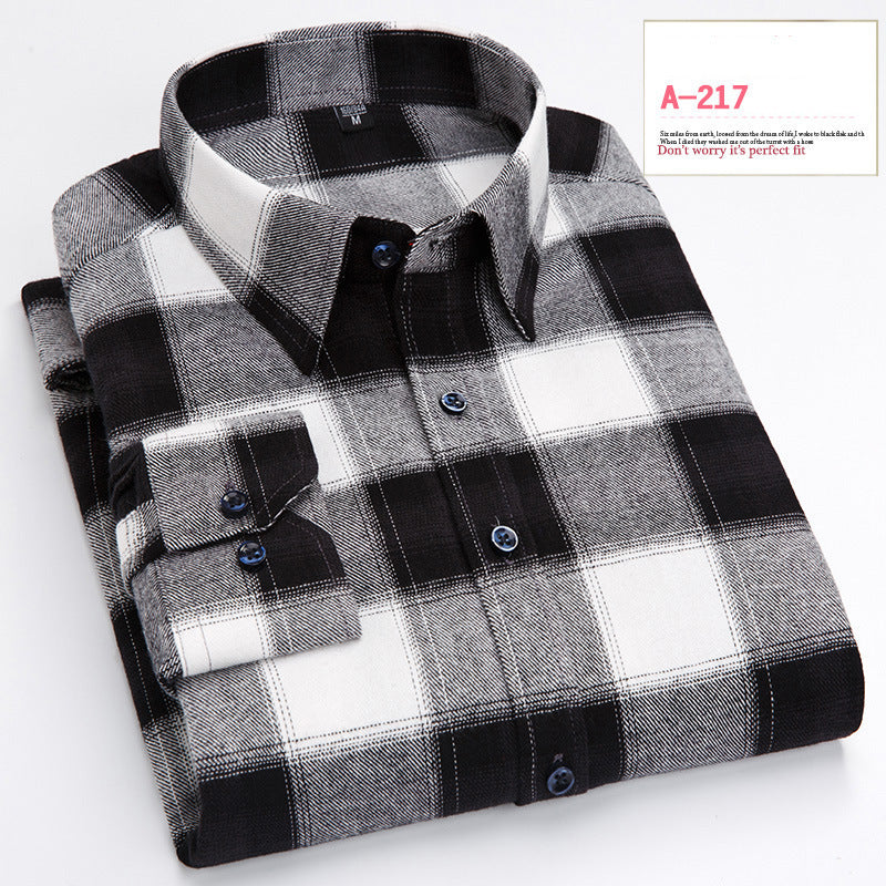 Long-sleeved Shirt Casual Plaid Brushed Shirt