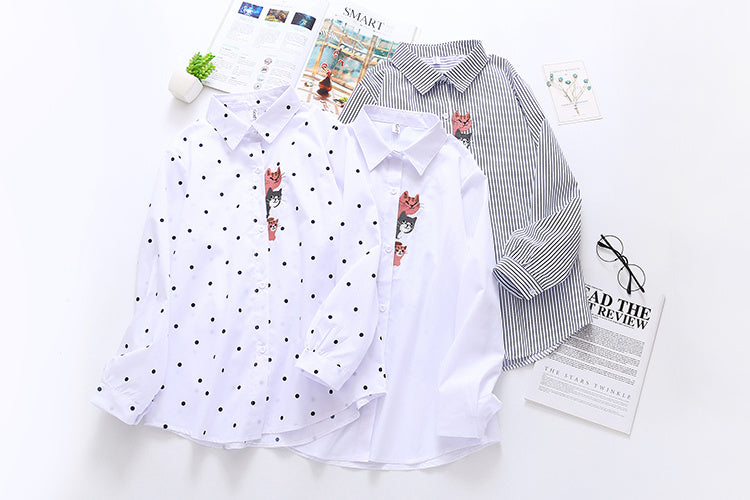 Long-Sleeved Shirt Women's Bottoming Shirt Early Autumn Wave Point White Shirt