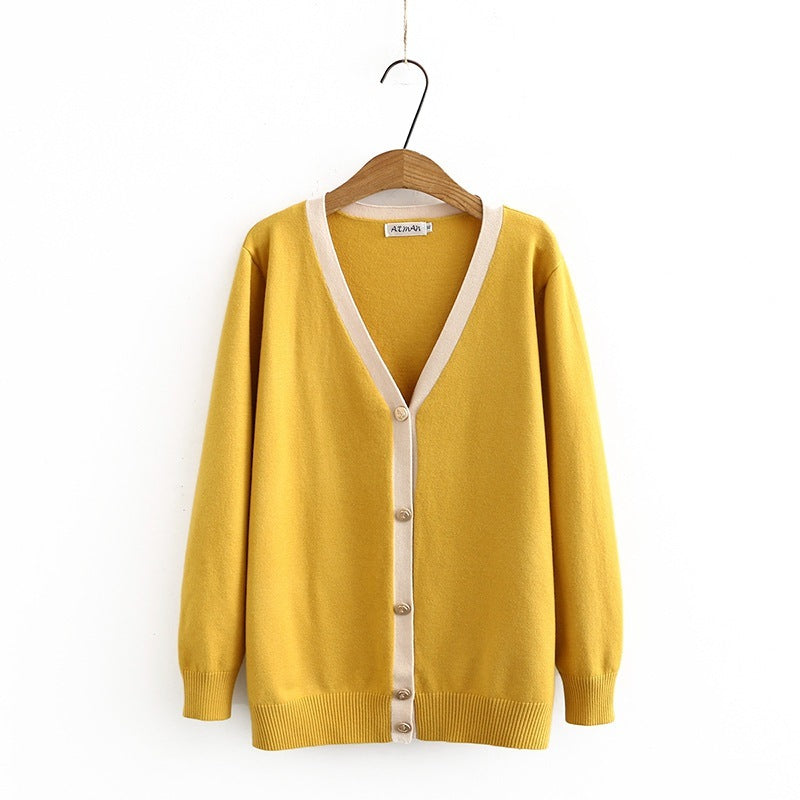 Plus Size Women's Slim And Loose Contrast Cardigan Sweater
