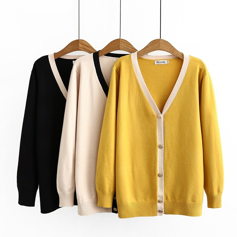Plus Size Women's Slim And Loose Contrast Cardigan Sweater