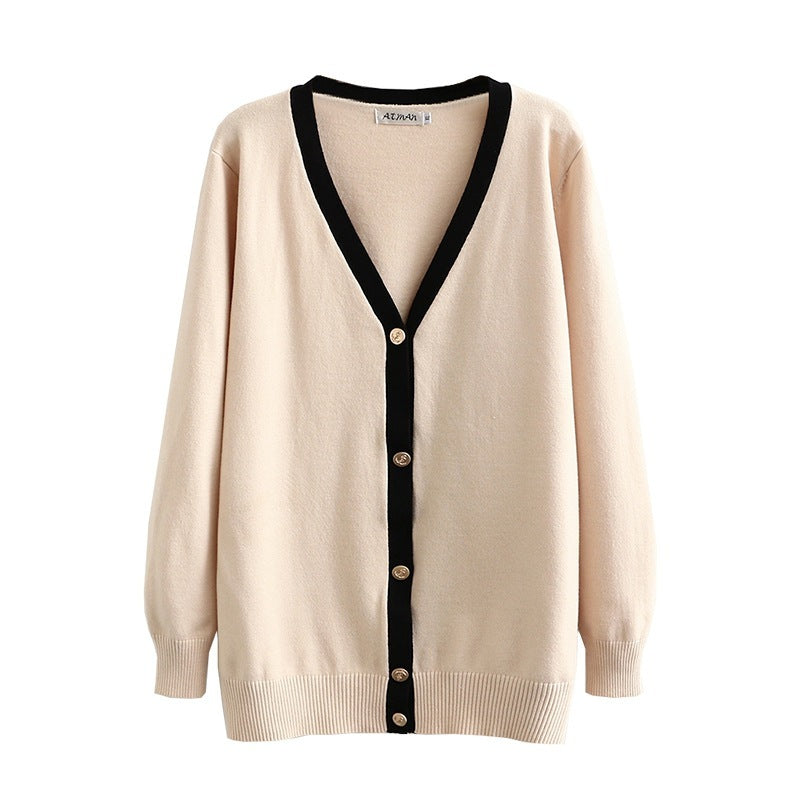 Plus Size Women's Slim And Loose Contrast Cardigan Sweater