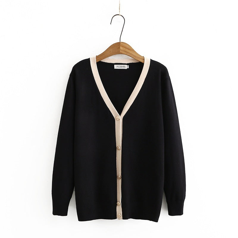 Plus Size Women's Slim And Loose Contrast Cardigan Sweater
