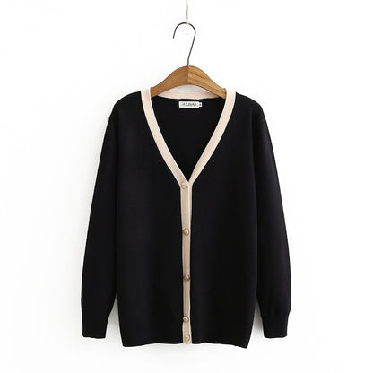 Plus Size Women's Slim And Loose Contrast Cardigan Sweater