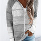 Paneled long-sleeved hooded striped zipper sweater