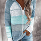 Paneled long-sleeved hooded striped zipper sweater