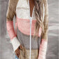 Paneled long-sleeved hooded striped zipper sweater