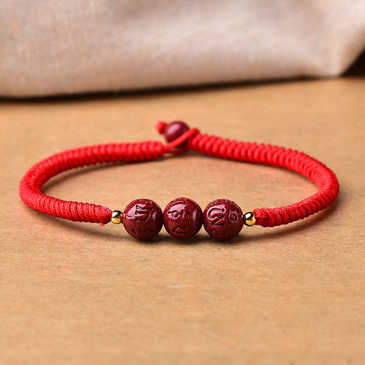 Natural Purple Gold Sand Six-character Mantra Red String Bracelet Hand-woven Zodiacal Mantra For Lovers