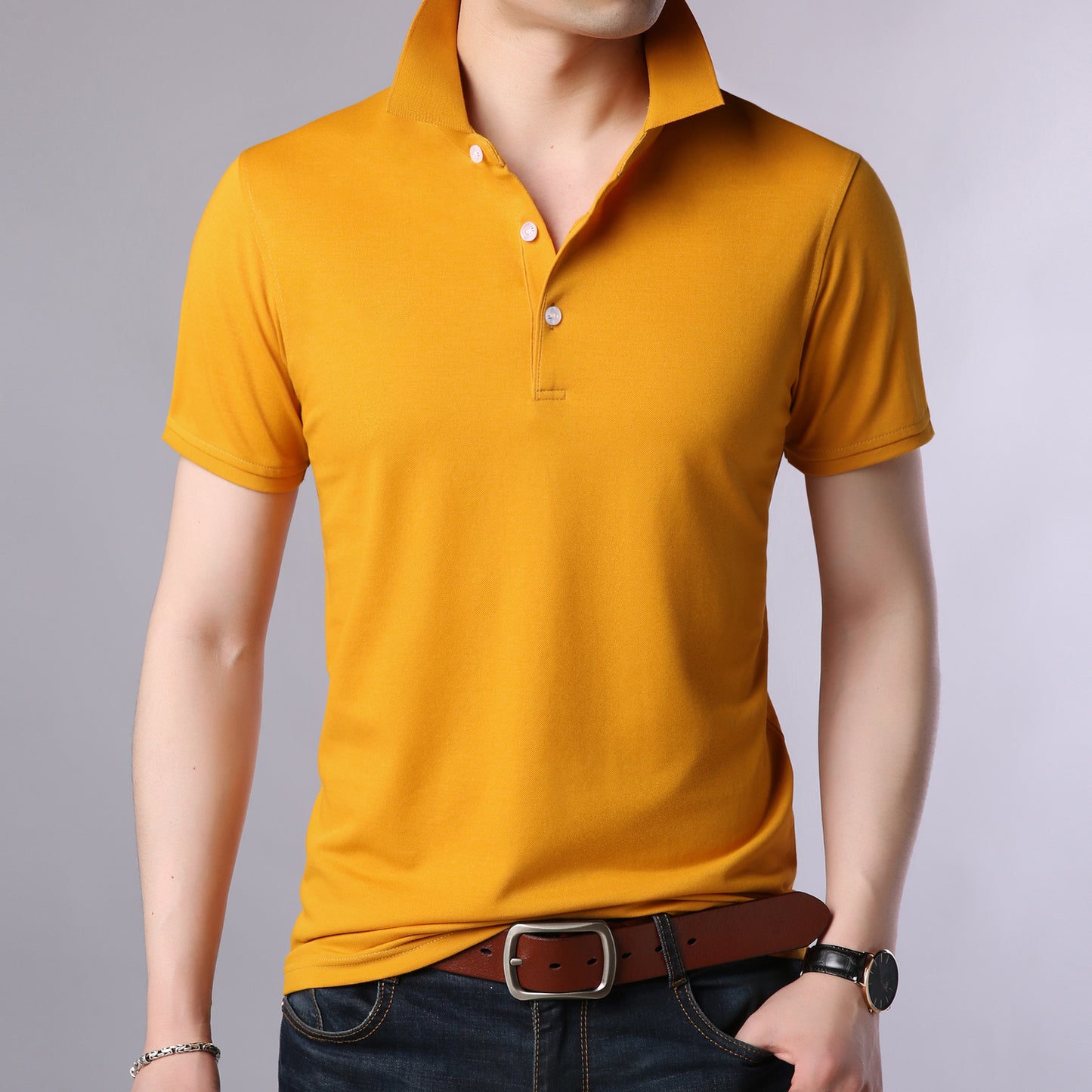 Men's Casual New Style Pure Cotton Youth Polo Shirt Pure Color Short-Sleeved Men's T-Shirt Export