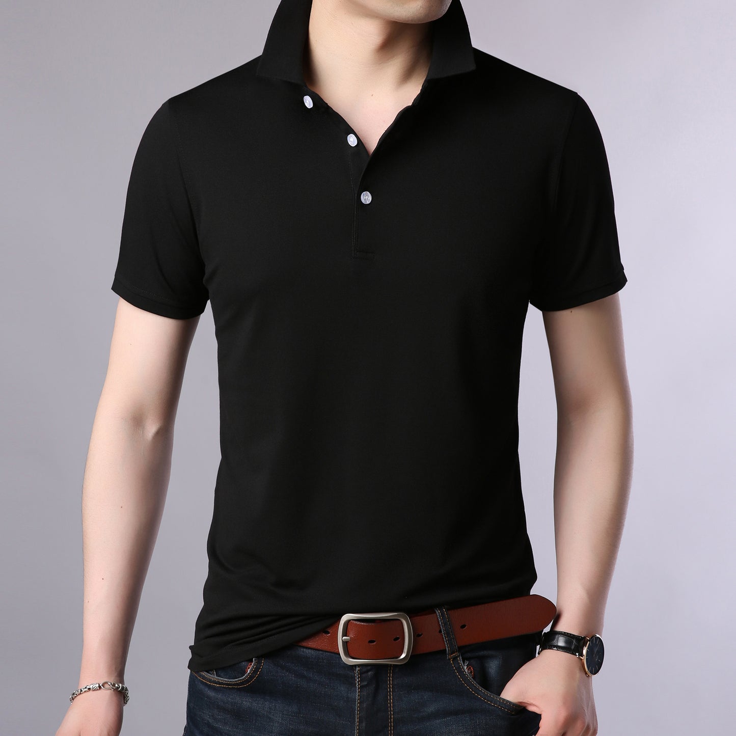 Men's Casual New Style Pure Cotton Youth Polo Shirt Pure Color Short-Sleeved Men's T-Shirt Export