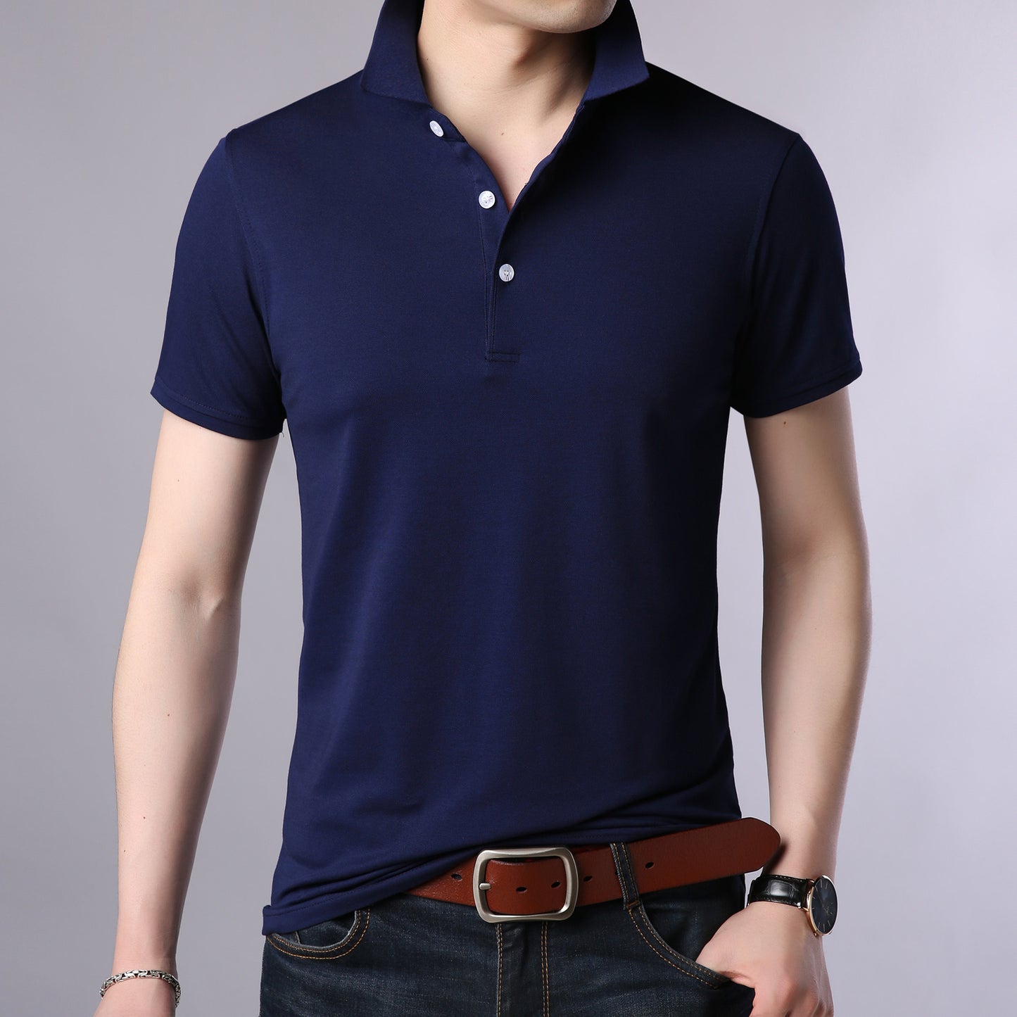 Men's Casual New Style Pure Cotton Youth Polo Shirt Pure Color Short-Sleeved Men's T-Shirt Export