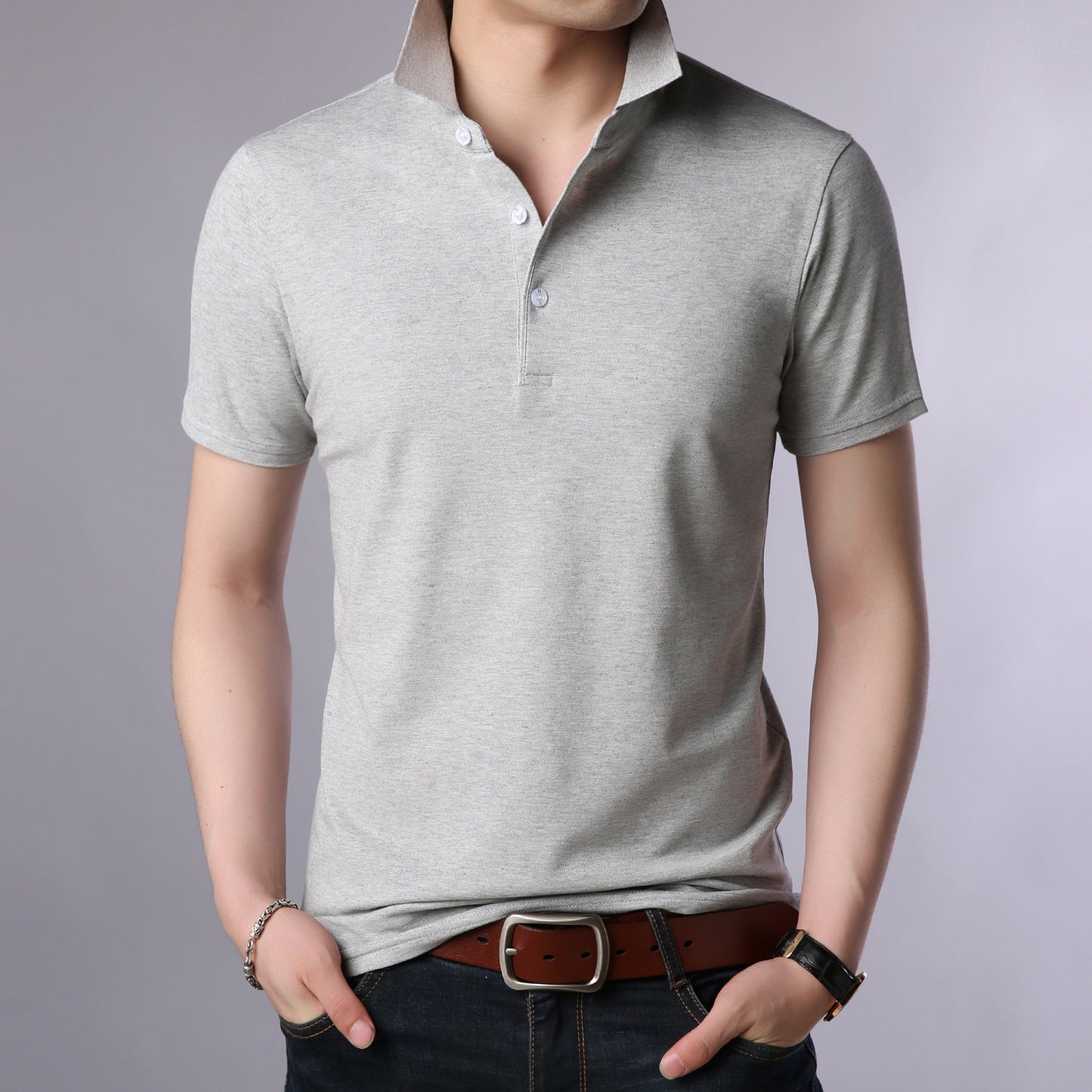 Men's Casual New Style Pure Cotton Youth Polo Shirt Pure Color Short-Sleeved Men's T-Shirt Export