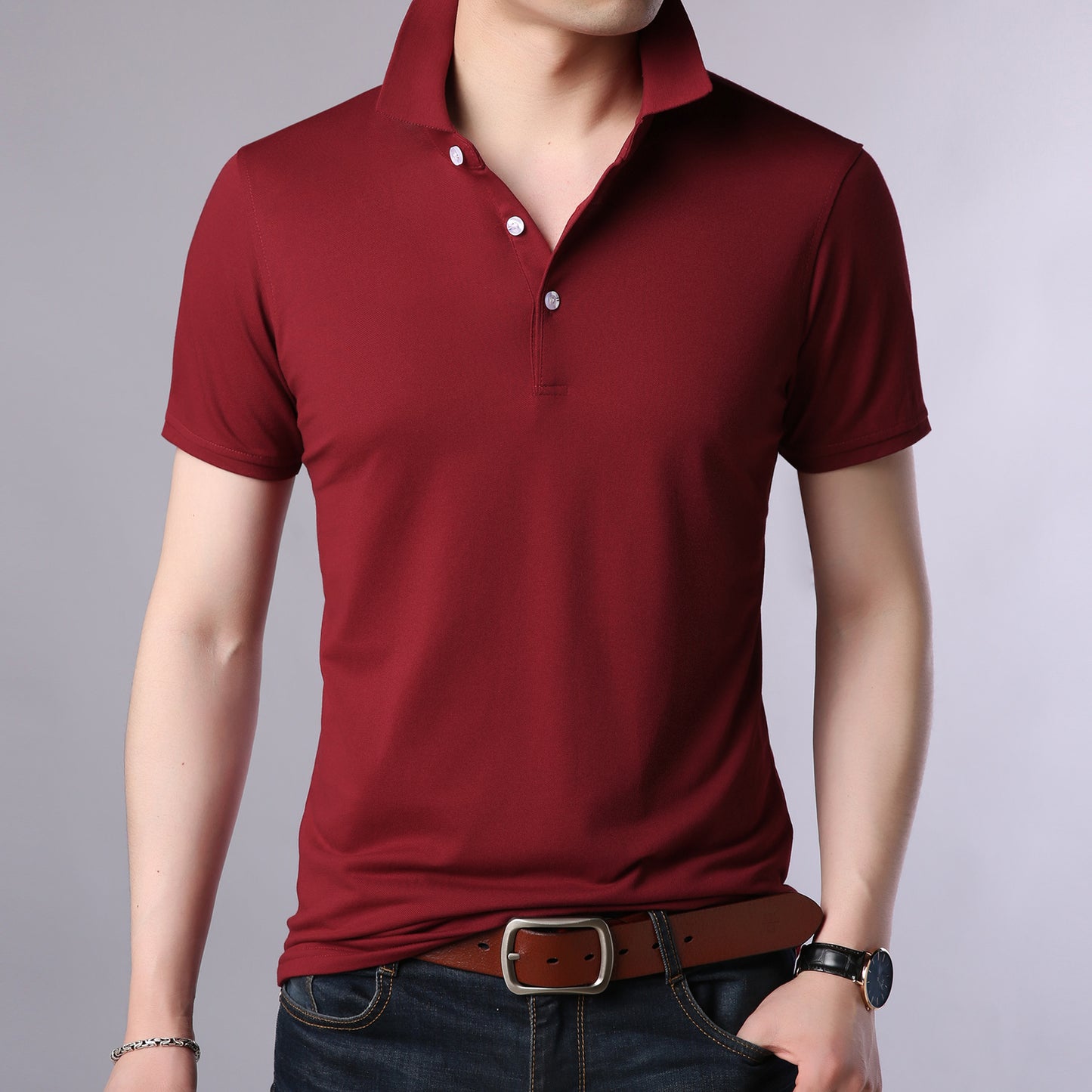 Men's Casual New Style Pure Cotton Youth Polo Shirt Pure Color Short-Sleeved Men's T-Shirt Export