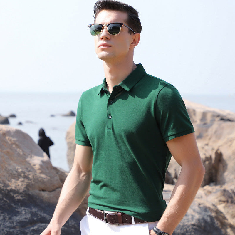 Men's Casual New Style Pure Cotton Youth Polo Shirt Pure Color Short-Sleeved Men's T-Shirt Export