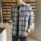 Casual Men's Shirt Long Sleeve Shirt Black Plaid Top Shirt