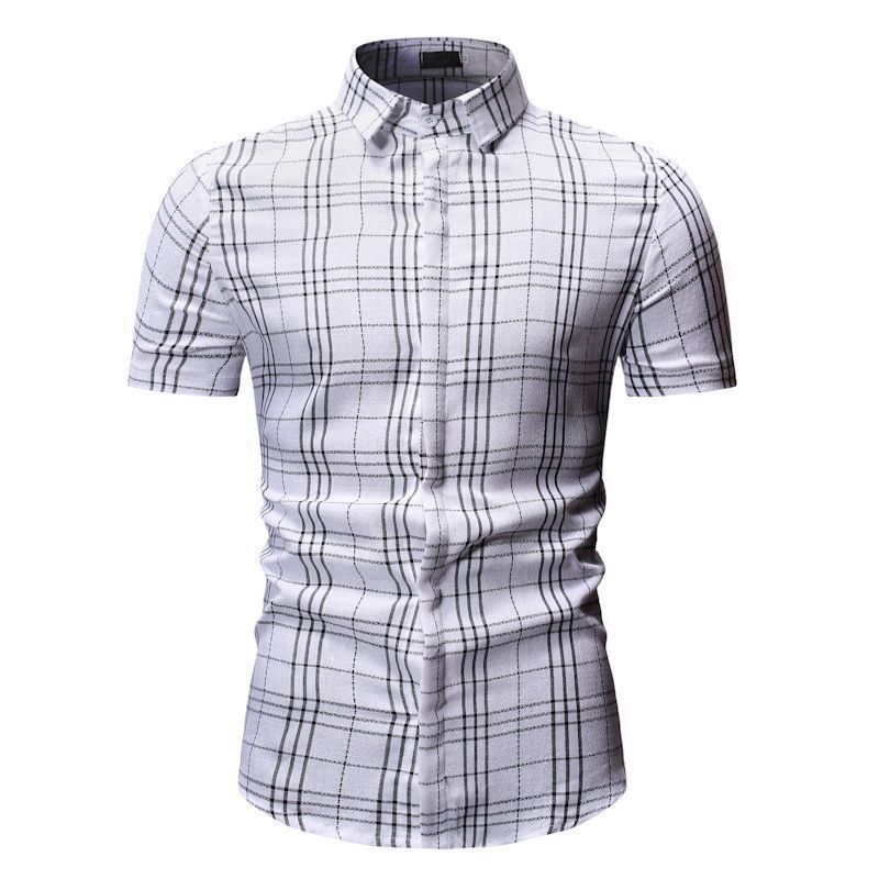 Men's Shirt Casual Plaid Short-sleeved Shirt