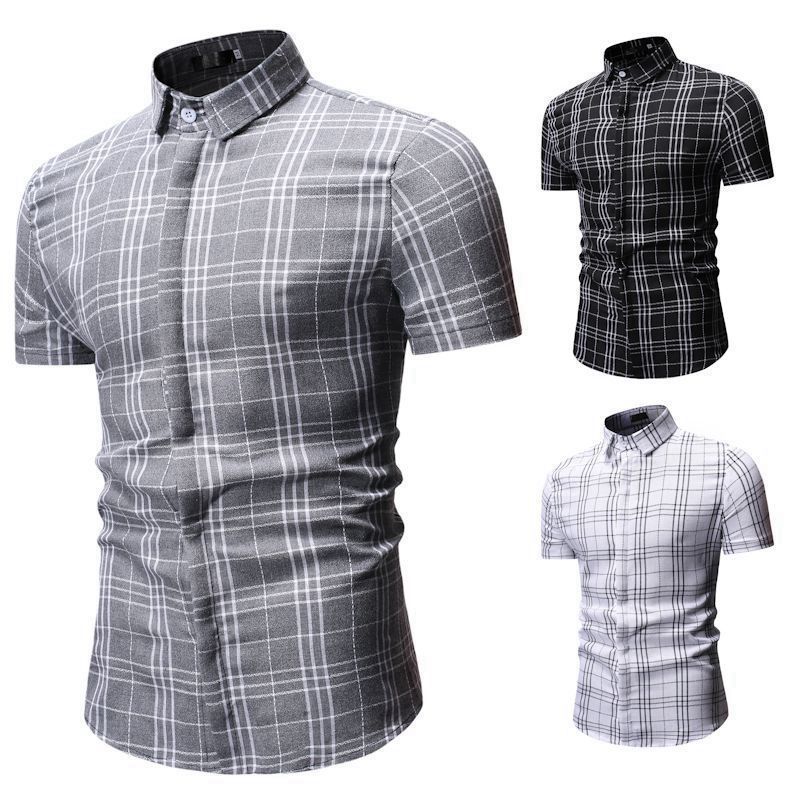 Men's Shirt Casual Plaid Short-sleeved Shirt