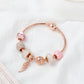 Rose Gold Glass Bead Bracelet Angel Wing Pendant Bracelet