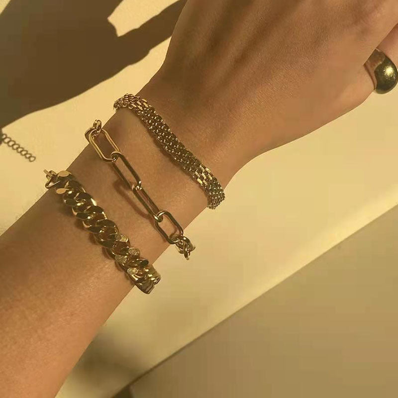 Mesh Belt Titanium Steel Gold-plated Wide Bracelet