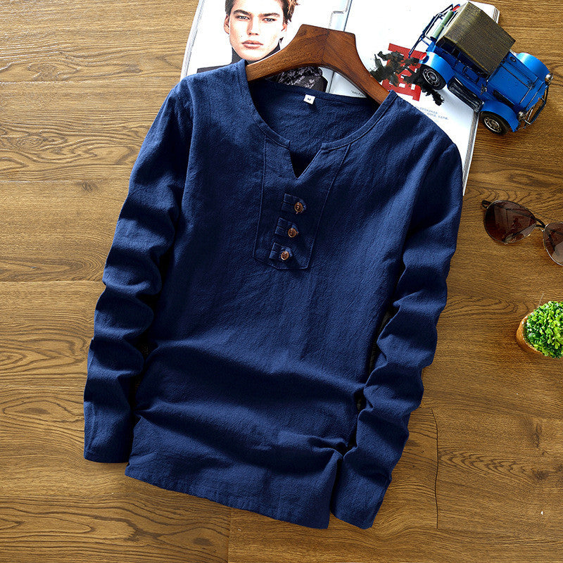 Long Sleeve Men's Shirt Cotton Linen Shirt Plus Size Men's Shirt
