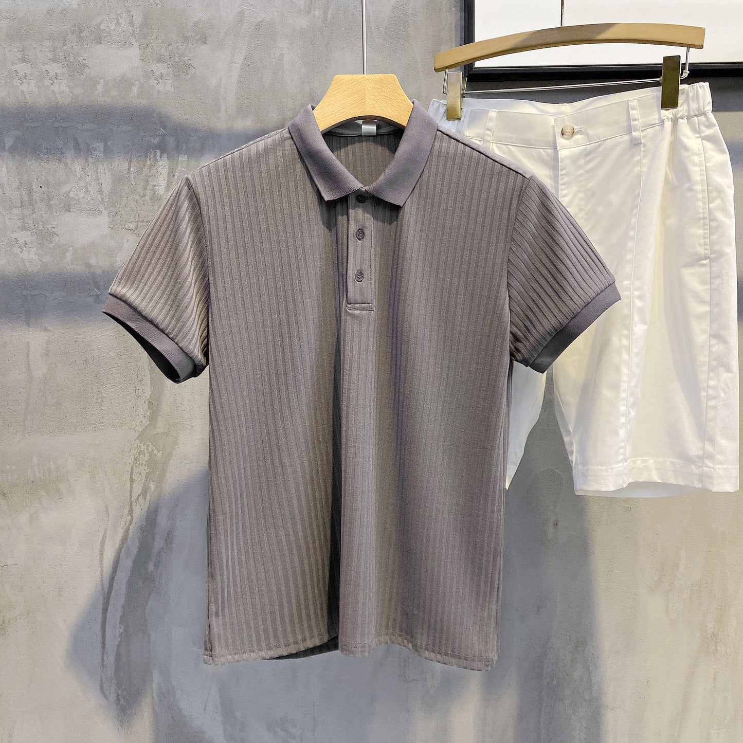 Luud Soft Waxy Cord Silk Lapel Short-Sleeved Shirt Men'S Comfortable All-Match T-Shirt Summer Self-Cultivation Breathable Polo Shirt Tide