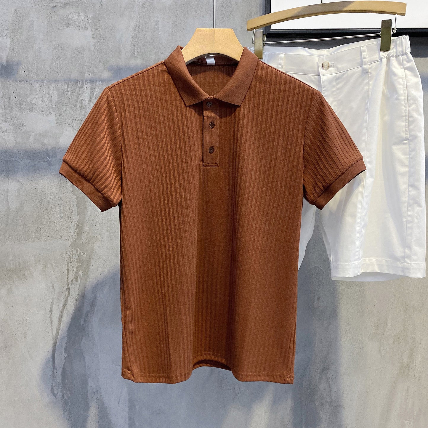 Luud Soft Waxy Cord Silk Lapel Short-Sleeved Shirt Men'S Comfortable All-Match T-Shirt Summer Self-Cultivation Breathable Polo Shirt Tide