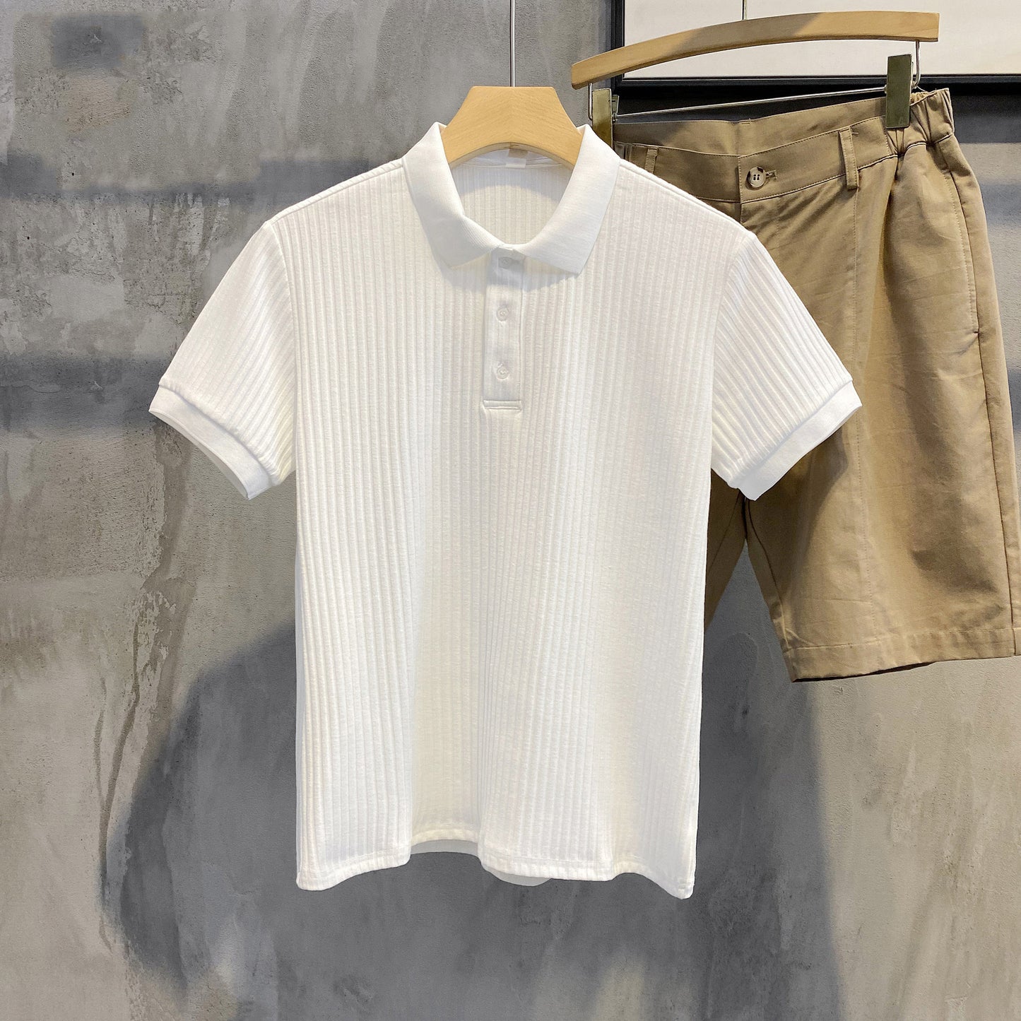 Luud Soft Waxy Cord Silk Lapel Short-Sleeved Shirt Men'S Comfortable All-Match T-Shirt Summer Self-Cultivation Breathable Polo Shirt Tide
