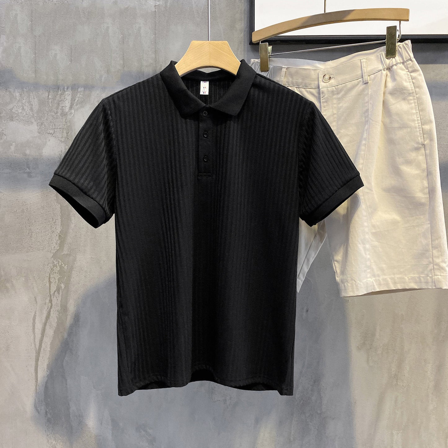 Luud Soft Waxy Cord Silk Lapel Short-Sleeved Shirt Men'S Comfortable All-Match T-Shirt Summer Self-Cultivation Breathable Polo Shirt Tide